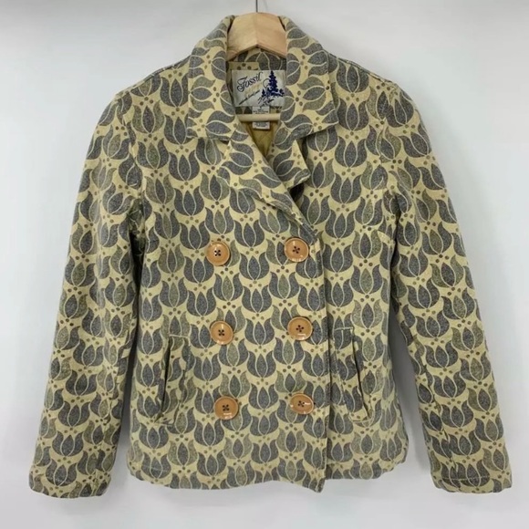 Fossil Jackets & Blazers - Fossil Women’s Peacoat Wool Blend Tan Floral S
